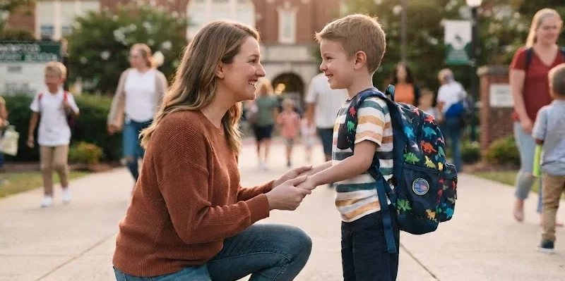 Parent reassuring child with learning disability before the first day of school