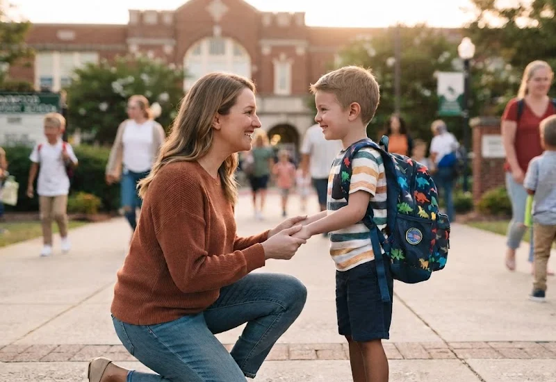 Parent reassuring child with learning disability before the first day of school